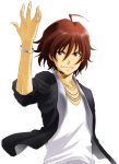  1boy amagase_touma brown_hair idolmaster idolmaster_2 looking_at_viewer male_focus nekomaru pose smile 