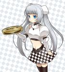  1girl blue_eyes checkered long_hair miss_monochrome miss_monochrome_(character) silver_hair skirt solo twintails 