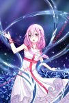  1girl bare_shoulders datew double_helix dress guilty_crown hair_ornament hairclip highres long_hair open_mouth pink_hair red_eyes solo twintails yuzuriha_inori 