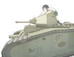  1girl ground_vehicle military military_vehicle motor_vehicle simple_background solo tank white_background 