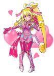  1girl aida_mana bodysuit bow cure_heart dokidoki!_precure female full_body gloves hair_bow highres jewelry long_hair looking_at_viewer magical_girl oomasa_teikoku precure smile solo 