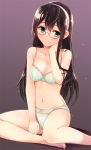  1girl black_hair blush bra breasts cleavage glasses green_eyes hairband interstellar kantai_collection long_hair navel ooyodo_(kantai_collection) panties semi-rimless_glasses smile solo underwear underwear_only 