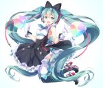  1girl aqua_eyes aqua_hair boots dress from_side full_body gloves hatsune_miku headset highres long_hair magical_mirai_(vocaloid) necktie open_mouth solo thigh-highs thigh_boots twintails very_long_hair vocaloid white_gloves 