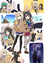  &gt;:&lt; &gt;:i &gt;_&lt; 2girls :d :i :o ^_^ aerial_fireworks ahoge akigumo_(kantai_collection) alternate_costume alternate_footwear animal_ears asashimo_(kantai_collection) black_hair black_legwear blonde_hair blue_hair blue_skirt blush boat bow bowtie braid brown_hair brown_shoes cardigan closed_eyes commentary_request eating fake_animal_ears fang fireworks glasses green_eyes green_hair grey_hair grey_legwear hair_between_eyes hair_ribbon hairband hayashimo_(kantai_collection) heart highres holding_hand holding_hands interlocked_fingers kantai_collection kazagumo_(kantai_collection) kiyoshimo_(kantai_collection) loafers long_hair long_sleeves looking_at_viewer low_twintails makigumo_(kantai_collection) miniskirt multicolored_hair multiple_girls naganami_(kantai_collection) nagasioo okinami_(kantai_collection) open_mouth pantyhose pink_hair ponytail rabbit_ears ribbon running school_uniform serafuku shimakaze_(kantai_collection) shoes short_hair single_braid skirt smile smoke sparkle stuffed_animal stuffed_toy takanami_(kantai_collection) teddy_bear teeth thigh-highs thought_bubble translation_request triangle_mouth twintails volcano watercraft yuugumo_(kantai_collection) zettai_ryouiki 