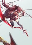  1girl chain die_(artist) food_in_mouth highres magical_girl mahou_shoujo_madoka_magica pocky polearm ponytail red_eyes redhead sakura_kyouko solo spear weapon 