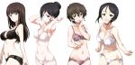  4girls :d akiyama_yoshiko arms_up black_bra black_hair black_panties blue_eyes bra breasts brown_eyes brown_hair chouno_ami cropped curly_hair girls_und_panzer hair_bun hand_on_own_cheek highres isuzu_yuri kurashima_tomoyasu large_breasts lingerie long_hair looking_at_viewer multiple_girls navel nishizumi_shiho open_mouth panties pink_bra pose short_hair side-tie_panties simple_background smile straight_hair strap_gap transparent_background underwear underwear_only white_bra white_panties 