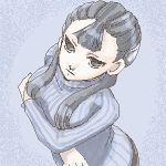  1girl artist_request ashei black_hair breast_lift brown_eyes crossed_arms from_above long_hair looking_at_viewer lowres oekaki ribbed_sweater solo sweater the_legend_of_zelda the_legend_of_zelda:_twilight_princess tsurime turtleneck 