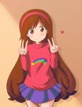  1girl brown_hair gravity_falls hairband herrdeschaos highres long_hair mabel_pines skirt solo sweater v 