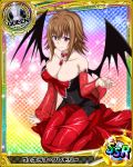  1girl artist_request bat_wings breasts brown_hair card_(medium) character_name chess_piece covered_nipples high_school_dxd jewelry large_breasts long_hair necklace official_art queen_(chess) sparkle trading_card venelana_gremory violet_eyes wings 