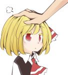  1girl :d ascot collared_shirt colored_eyelashes expressionless jagabutter open_mouth petting rumia shirt short_hair smile solo_focus touhou vest 