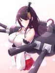  1girl black_hair breasts cannon detached_sleeves fusou_(kantai_collection) hair_ornament highres kantai_collection long_hair nontraditional_miko red_eyes shiroshimu solo turret 