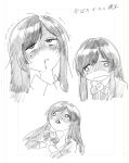  1girl ado_(utaite) adochansukisuki bocchi_the_rock! bow bowtie chando_(ado) cloud_nine_inc commentary_request copyright_name drooling expressions flower_brooch gloom_(expression) gotoh_hitori greyscale highres long_hair mole mole_under_eye monochrome multiple_views sidelocks utaite 