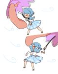 blue_dress blue_hair capelet dress long_sleeves misha_(hoongju) tatara_kogasa tatara_kogasa_(umbrella) tongue touhou umbrella 