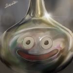  dragon_quest highres ikuyoan lens_flare metal_slime signature slime_(dragon_quest) smile solo 