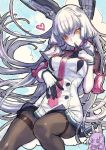  1girl black_legwear breasts chibi commentary_request finger_to_mouth gloves hair_ribbon headgear heart imagining kantai_collection murakumo_(kantai_collection) na222222 necktie older pantyhose remodel_(kantai_collection) ribbon smile solo thighband_pantyhose tress_ribbon white_hair yellow_eyes 