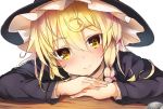  1girl 5240mosu blonde_hair blush braid colored face female hat head_tilt highres kirisame_marisa long_sleeves looking_at_viewer side_braid simple_background single_braid sketch smile solo star star-shaped_pupils symbol-shaped_pupils touhou white_background witch_hat yellow_eyes 