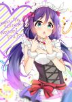  big_breasts birthday blush dress green_eyes headdress long_hair love_live!_school_idol_project low_twintails toujou_nozomi twintails violet_hair 