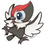  2016 artist_name bird blue_eyes blush full_body huiro no_humans open_mouth outstretched_wings pikipek pokemon pokemon_(creature) pokemon_(game) pokemon_sm profile simple_background talons white_background woodpecker 