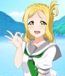  blonde_hair blush braids dress green_eyes love_live!_sunshine!! ohara_mari short_hair smile 