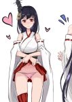  2girls black_hair blush detached_sleeves fusou_(kantai_collection) hair_ornament heart heart-shaped_pupils japanese_clothes kantai_collection long_hair multiple_girls nontraditional_miko panties pink_panties red_eyes short_hair skirt skirt_lift smile solo_focus symbol-shaped_pupils underwear very_long_hair yamashiro_(kantai_collection) yuzuruka_(bougainvillea) 
