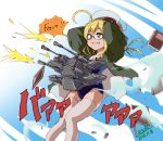  1girl 2015 4suke ahoge aqua_eyes arms_behind_head artist_name bangs blonde_hair blue_eyes book commentary_request dated firing german glasses grin gun hair_ribbon hat i-8_(kantai_collection) jacket jojo_no_kimyou_na_bouken jojo_pose kantai_collection long_hair long_sleeves low_twintails machine_gun one-piece_swimsuit parody peaked_cap pose ribbon rudolph_von_stroheim sailor_hat school_swimsuit semi-rimless_glasses smile solo swimsuit teeth thigh-highs trait_connection twintails under-rim_glasses weapon white_legwear white_ribbon zettai_ryouiki 