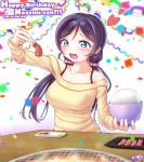  blush confetti dress green_eyes long_hair love_live!_school_idol_project low_twintails rice smile toujou_nozomi twintails violet_hair 