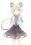  1girl :o animal_ears capelet grey_hair jewelry long_sleeves mouse mouse_ears mouse_tail mozukuzu_(manukedori) nazrin open_mouth pendant short_hair simple_background skirt solo tail touhou white_background yellow_eyes 