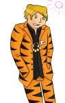  1boy blonde_hair collar consolers fang grin shirt short_hair suit tiger(consolers) tiger_stripes tsurime yellow_eyes zanreo 