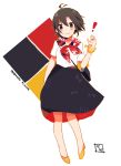  ! 1girl antenna_hair artist_name bag black_eyes black_hair blush_stickers character_name collarbone full_body hair_between_eyes highres idolmaster kikuchi_makoto nishina_ryo short_hair short_sleeves skirt smile solo waving 