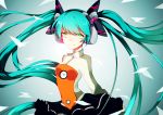  1girl absurdres chromatic_aberration floating_hair green_eyes green_hair hatsune_miku headphones highres long_hair odds_&amp;_ends_(vocaloid) solo twintails very_long_hair vocaloid 