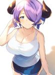  alternate_hairstyle bare_shoulders breasts cleavage collarbone granblue_fantasy horns large_breasts narumeia_(granblue_fantasy) purple_hair ultone_(neisiss) violet_eyes 