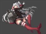  1girl amatsukaze_(kantai_collection) black_panties gloves grey_background hair_ornament kantai_collection long_hair panties red_legwear side-tie_panties silver_hair simple_background solo striped striped_legwear thigh-highs twintails underwear white_gloves yellow_eyes zealt 