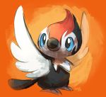  artist_name bird blue_eyes feathered_wings no_humans orange_background pikipek pokemon pokemon_(creature) pokemon_(game) pokemon_sm siplick solo wings 