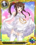  1girl breasts brown_eyes brown_hair card_(medium) character_name chess_piece dress gloves hair_ribbon high_school_dxd murayama_(high_school_dxd) official_art open_mouth panties pawn ribbon smile solo thigh-highs trading_card twintails underwear wedding_dress white_panties 
