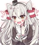  1girl amatsukaze_(kantai_collection) blush clenched_hands grey_hair hair_tubes hairband heart highres kantai_collection kvlen long_hair open_mouth single_glove solo two_side_up upper_body yellow_eyes 