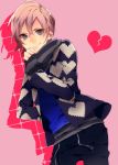  1boy ayune broken_heart grey_eyes heart jacket male_focus mikado_nagi pink_hair scarf short_hair smile solo uta_no_prince-sama 