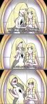  2girls :i aether_foundation blonde_hair bullying comic english evil_smile highres laughing lillie_(pokemon) long_hair lusamine_(pokemon) mirror mother_and_daughter multiple_girls npc_trainer parody pokemon pokemon_(game) pokemon_sm reflection shaded_face smile 