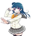  blue_hair blush long_hair love_live!_sunshine!! odango pink_eyes seifuku tsushima_yoshiko 