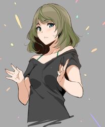  1girl bare_shoulders blue_eyes brown_hair green_eyes heterochromia idolmaster idolmaster_cinderella_girls mole mole_under_eye sasamori_tomoe short_hair sketch solo takagaki_kaede 