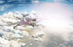  blue_eyes clouds dress highres luo_tianyi ocean rainbow shintani sunrise sunset thigh-highs vocaloid vocanese water white_hair zettai_ryouiki 