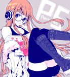  1girl boots glasses headphones jacket long_hair orange_hair persona persona_5 pollyanna-eri sakura_futaba smile thigh-highs 