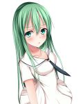  1girl collarbone enkidu_(fate/strange_fake) fate/strange_fake fate_(series) green_eyes green_hair highres long_hair looking_at_viewer open_mouth school_uniform shirt simple_background solo white_background white_shirt winter_(winterinkoakuma) 