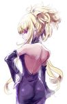  1girl aoki_hagane_no_arpeggio ass back bare_back blonde_hair bridal_gauntlets dress from_behind igaiga kongou_(aoki_hagane_no_arpeggio) long_hair ponytail profile red_eyes 