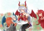  4girls ahoge blush claws cup dragon_girl dragon_horns dragon_wings fang hairband horns horo_(monster_musume) lato_(monster_musume) liza_(monster_musume) lizard_girl long_hair monster_girl monster_musume_no_iru_nichijou monster_musume_no_iru_nichijou_online multiple_girls open_mouth orange_hair red_eyes redhead sala_(monster_musume) scales sitting sweatdrop tana_(tana_chi35) teacup very_long_hair white_hair wings |_| 
