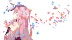  1girl animal_ears bare_shoulders closed_eyes detached_sleeves eyebrows eyebrows_visible_through_hair from_side highres hoshino_(8679643) japanese_clothes leaf long_hair maple_leaf original pink_hair solo upper_body white_background 