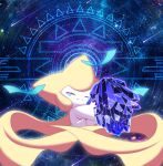  closed_eyes crystal hug jirachi magic_circle maiko_(moco.ki) no_humans object_hug pokemon pokemon_(creature) shooting_star space star 