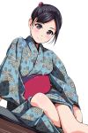  1girl black_hair highres japanese_clothes kimono looking_at_viewer matsunaga_kouyou original short_hair simple_background solo white_background 
