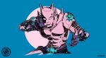  abs animal_ears artist_name cat_ears dated fighting_stance gloves james_pardee jojo_no_kimyou_na_bouken killer_queen muscle no_humans partly_fingerless_gloves solo spikes stand_(jojo) watermark 