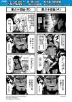  4boys 4koma anger_vein cape chinese comic cow_horns earrings facial_hair fur_cape highres horns jewelry journey_to_the_west monochrome multiple_4koma multiple_boys muscle otosama scar scar_across_eye simple_background smoking stubble translated 