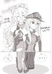  ... 2girls 3: :d ^_^ ahoge ahoge_wag bismarck_(kantai_collection) breasts character_name closed_eyes comic commentary_request detached_sleeves emoticon fingerless_gloves gloves grin hat headgear height_difference iowa_(kantai_collection) kantai_collection lempika lifting_person long_hair looking_at_viewer monochrome multiple_girls open_mouth peaked_cap silent_comic smile sparkle 